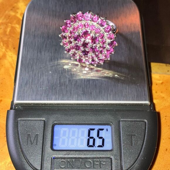 Natural Rhodolite Garnet Sterling Silver Cocktail Ring Size 10 - Picture 8 of 8